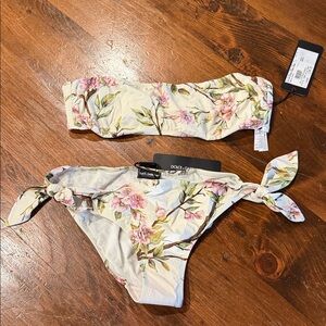 Dolce & Gabbana Cream Floral Bandeau Bikini with Pink Blossoms - brand new